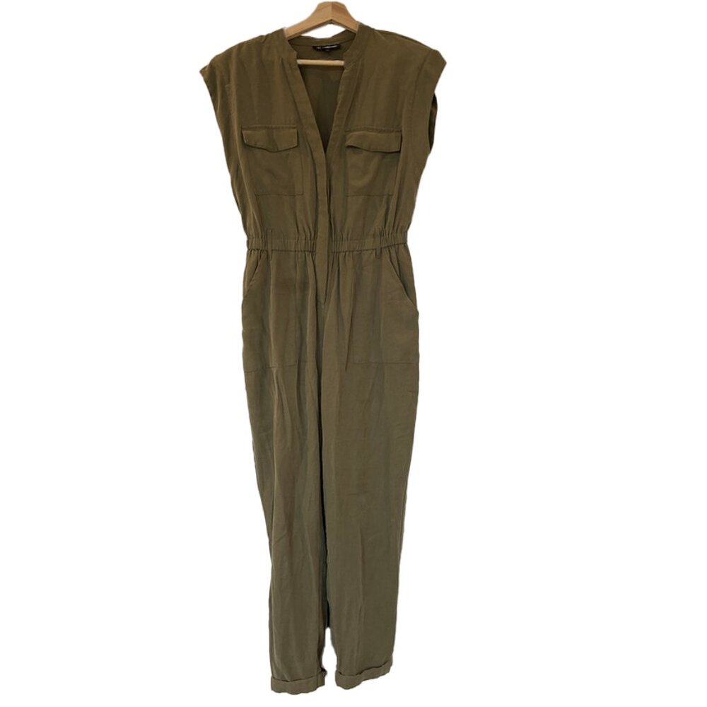 INC International Concepts Jumpsuit Green Olive Button Front Pockets - size 10